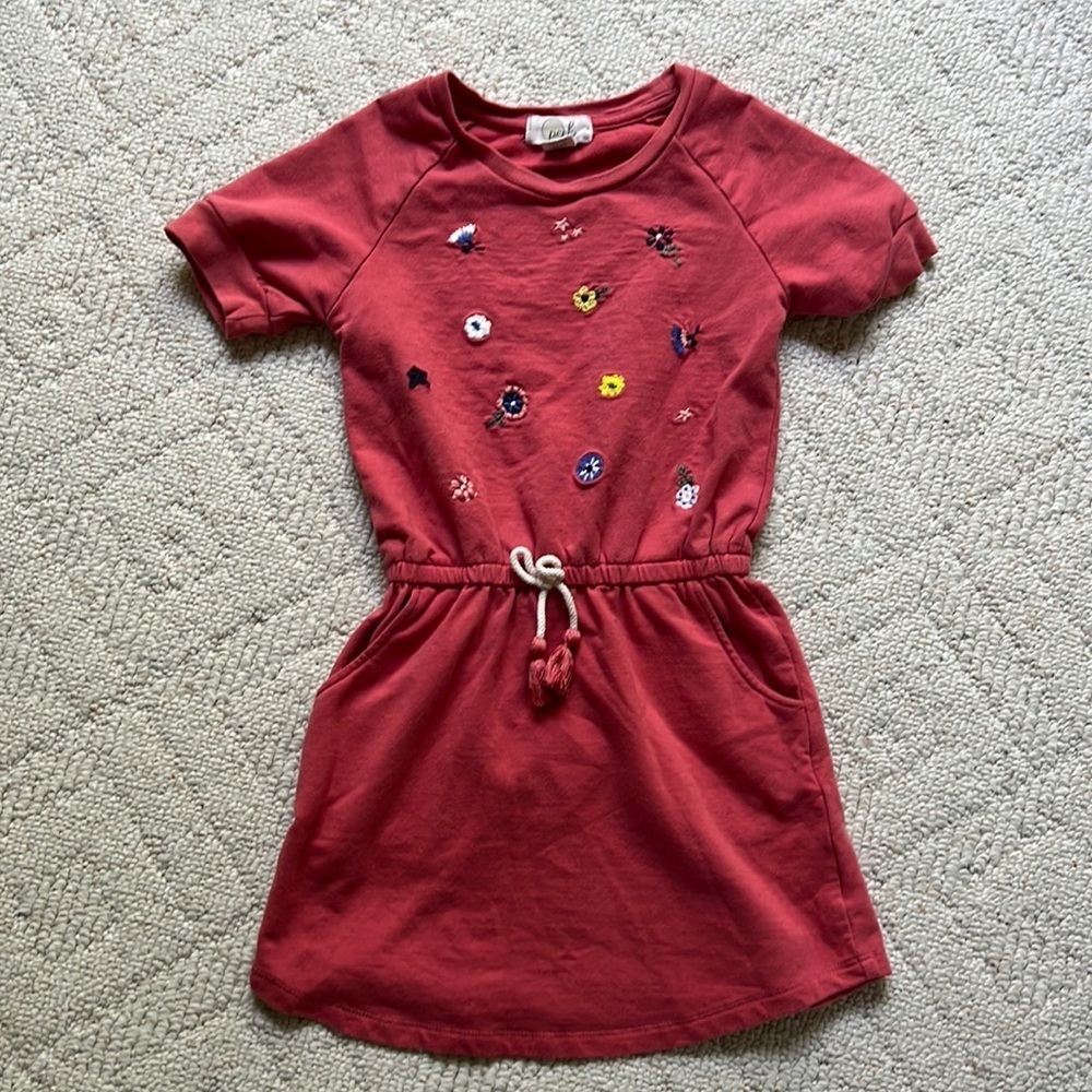 Peek Floral Embroidered Mini Sweatshirt Terry Dress Short Sleeve